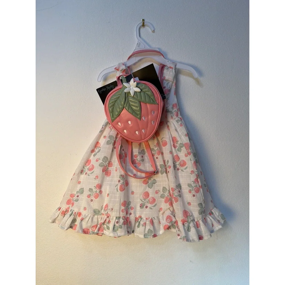 Cynthia Rowley Girls Strawberry Print Dress with Matching Backpack Set 2T NWT